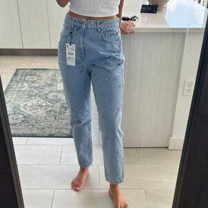 Zara Mom Fit with rhinestones